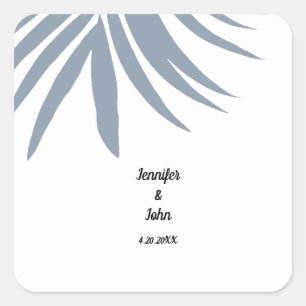 Dusty Blue Tropical Palm Leaf Elegant Cool Wedding Square Sticker