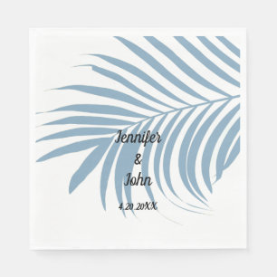Dusty Blue Tropical Palm Tree Leaf Cute Wedding Napkin
