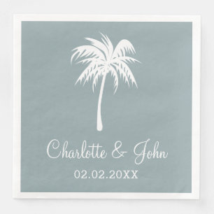 Dusty Blue Tropical Palm Tree Wedding Napkins