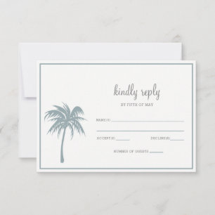 Dusty Blue Tropical Palm Tree Wedding rsvp Card