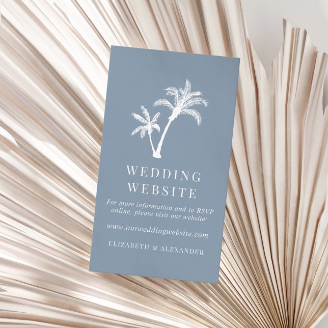 Dusty Blue Tropical Palm Tree Wedding Website Enclosure Card (Creator Uploaded)