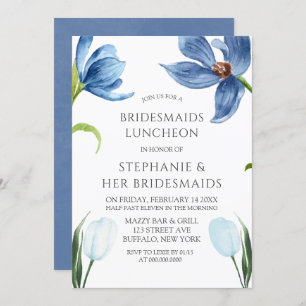Dusty Blue Tulip Peony Bridesmaids Luncheon Invitation