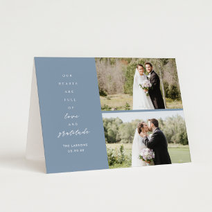 Dusty Blue Two Photo Folded Wedding Thank You Card