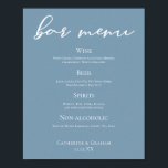 Dusty Blue Typography Wedding Bar Menu Poster<br><div class="desc">This dusty blue bar menu poster exudes tranquillity for a summer coastal wedding by the sea. Personalize this light grey blue decor with elegant minimalist white typography to match your serene bridal colour scheme.</div>