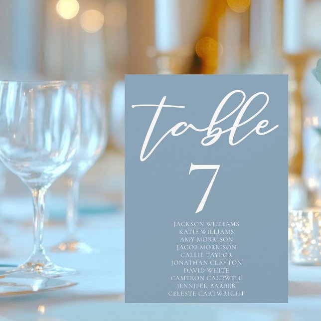 Dusty Blue Typography Wedding Table Card w Names (Creator Uploaded)