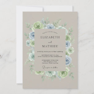 Dusty Blue Verdant Bloom Wedding Invitation