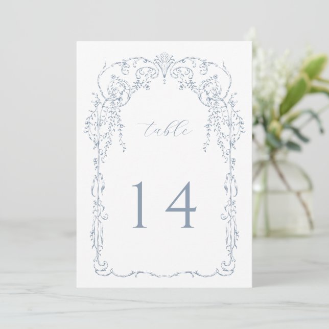 Dusty Blue Victorian Frame Table Number (Standing Front)