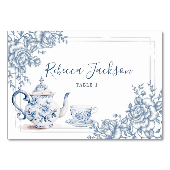 Dusty Blue Victorian Garden Afternoon Tea Table Number (Front)
