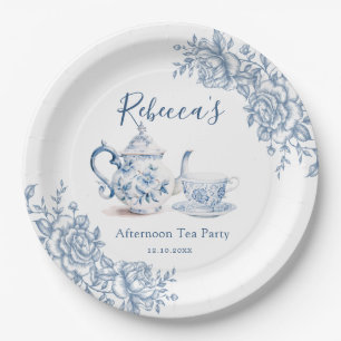 Dusty Blue Victorian Garden Bridal Shower Tea Paper Plate