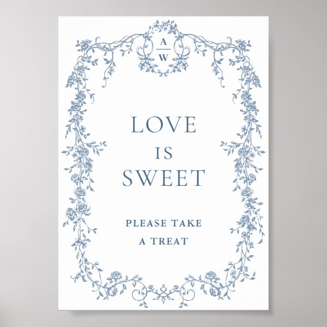 Dusty Blue Victorian Love is Sweet Wedding Sign (Front)