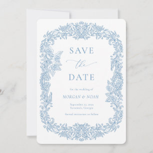 Dusty Blue Vintage Baroque Floral Save the Date Invitation