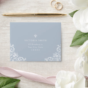 Dusty Blue Vintage Elegant Wedding RSVP Envelope