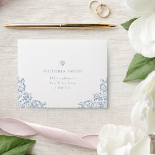 Dusty Blue Vintage Elegant Wedding RSVP Envelope