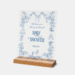 Dusty Blue Vintage Floral Baby Shower welcome Acrylic Sign