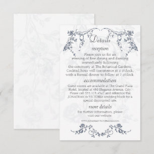 Dusty Blue Vintage Floral Wedding Info Insert Card