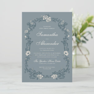 Dusty Blue Vintage Floral Wedding Invitation