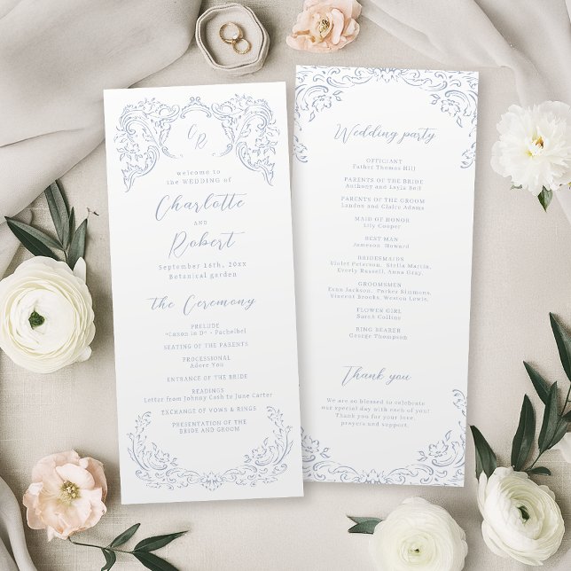 Dusty Blue Vintage Flourish Monogram Program (Dusty Blue Vintage Flourish Monogram Program)