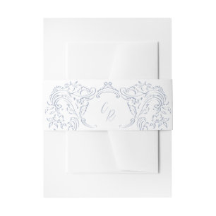 Dusty Blue Vintage Flourish Monogram Wedding Invitation Belly Band