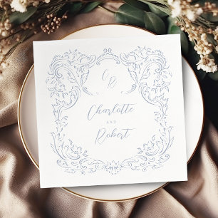 Dusty Blue Vintage Flourish Monogram Wedding Napkin