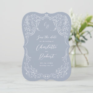 Dusty Blue Vintage Flourish Monogram Wedding Save The Date