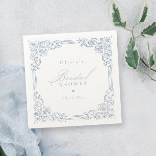 Dusty Blue Vintage Frame Elegant Bridal Shower Napkin