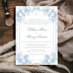 Dusty Blue Vintage Garden French Floral Wedding Invitation