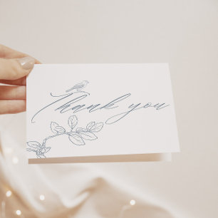 Dusty Blue Vintage Modern Floral Wedding Thank You Card