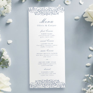 Dusty Blue Vintage Ornate Frame Classic Wedding  Menu