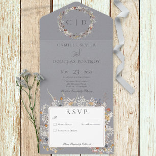 Dusty Blue Vintage Romantic Wildflower No Dinner All In One Invitation