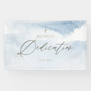Dusty Blue Watercolor Baby Boy Dedication Banner