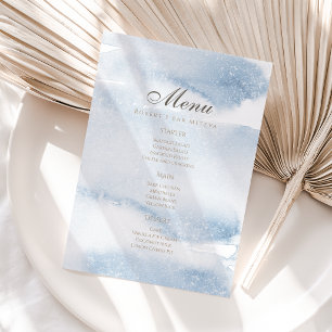Dusty Blue Watercolor Bar Mitzvah Menu Card