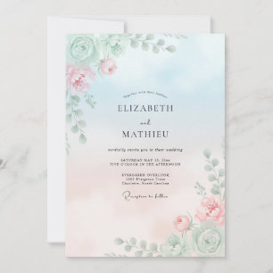 Dusty Blue Watercolor Blossom Wedding Invitation