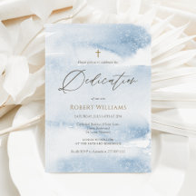 Dusty Blue Watercolor Boy Dedication Invitation