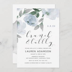 Dusty Blue Watercolor Bridal Brunch Bubbly Shower Invitation