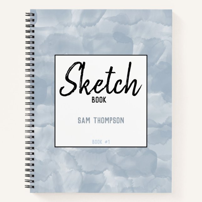 Dusty Blue Watercolor Brush Strokes Sketchbook Notebook (Front)