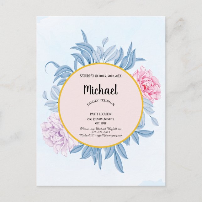 Dusty Blue Watercolor Family Reunion Save The Date Postcard (Front)