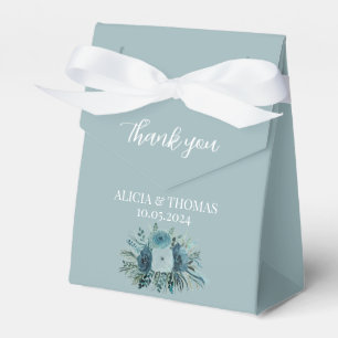 Dusty Blue Watercolor Floral Botanical Wedding  Favor Box