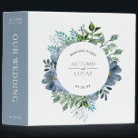 Dusty Blue Watercolor Floral Circle Wedding Album Binder<br><div class="desc">A lovely rustic wedding planning binder featuring text in a white circle surrounded by a dusty blue watercolor floral bouquet. The spine is a matching shade of dusty blue with white text.</div>