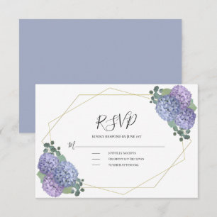 Dusty Blue Watercolor Floral Geometric Wedding RSVP Card
