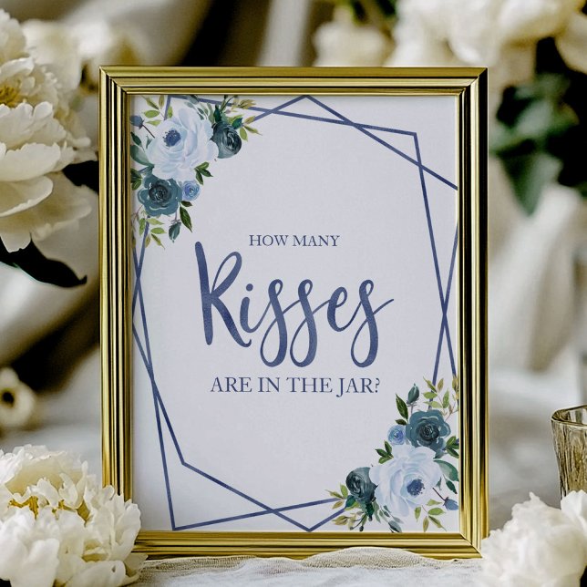 Dusty Blue Watercolor Floral How Many Kisses Sign (Creator Uploaded)