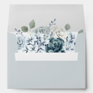 Dusty Blue Watercolor Floral Return Address Envelope