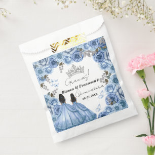 Dusty Blue Watercolor Floral Twin Quinceañera Favour Bag