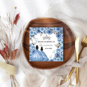 Dusty Blue Watercolor Floral Twin Quinceañera Napkin