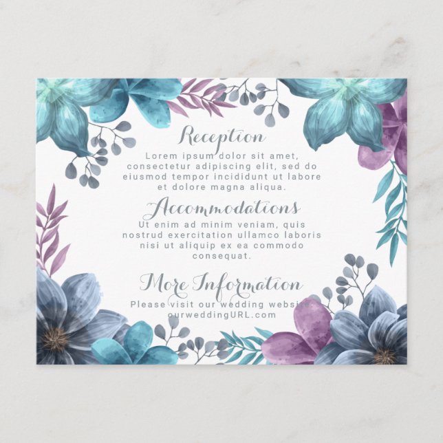 Dusty Blue Watercolor Floral Wedding Enclosure Card (Front)