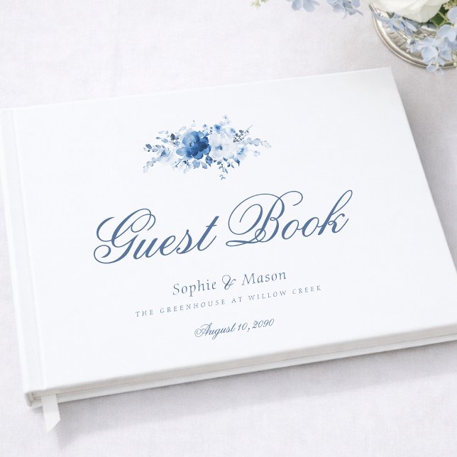 Dusty Blue Watercolor Floral Wedding Guest Book (Creator Uploaded)