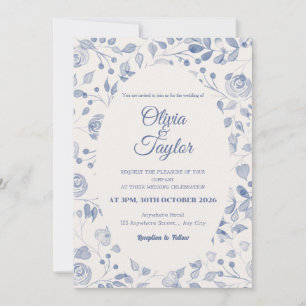 Dusty Blue Watercolor Floral Wedding Invitation