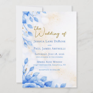Dusty Blue Watercolor Floral Wedding Invitation