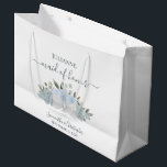 Dusty Blue Watercolor Floral Wedding Maid of Honou Large Gift Bag<br><div class="desc">This beautiful gift bag is designed for the maid of honour at your wedding. It features a beautiful boho chic design with a cluster of dusty blue roses and blossoms tied with a white satin bow. There is room for her name, the names of the couple, and the wedding date....</div>