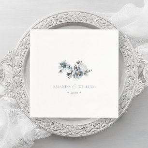Dusty Blue Watercolor Floral Wedding  Napkin