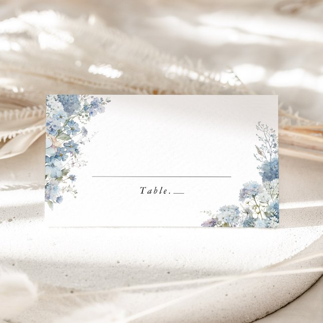 Dusty Blue Watercolor Floral Wedding Place Card (Dusty blue watercolor floral wedding place card, minimalist table name card for wedding reception)